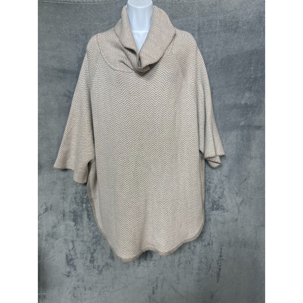 LOFT OUTLET Sweater M/L Light Gray Herringbone Knit Cowl Neck Draped